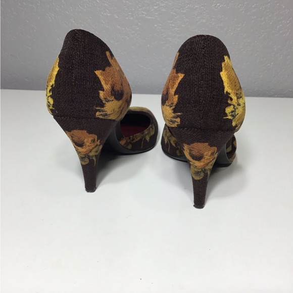 VTG PRADA Women’s Corduroy Floral Print Heels Size 37 Made In Italy - Picture 6 of 14
